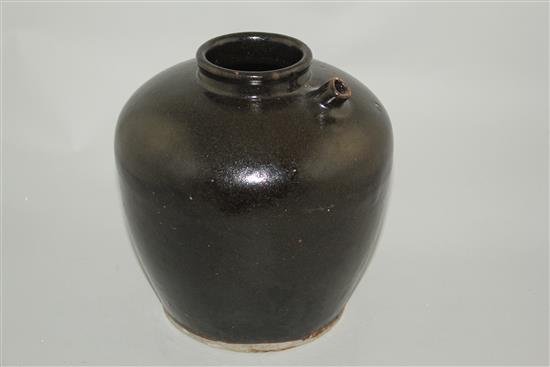 A Chinese Henan ware black glazed ovoid jar, Song dynasty, 23.5cm